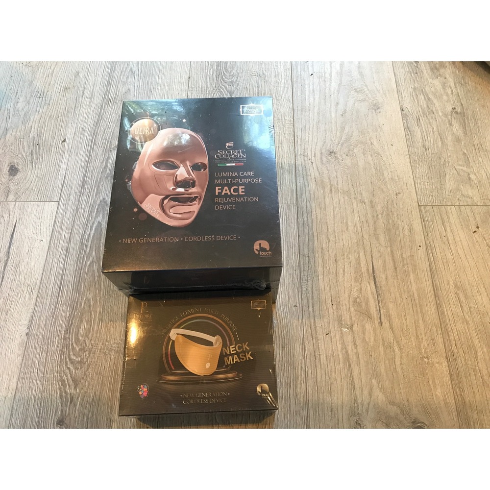 Secret Collagen LED Face Rejuvenation Device & Predire Paris Neck Mask Set NEW